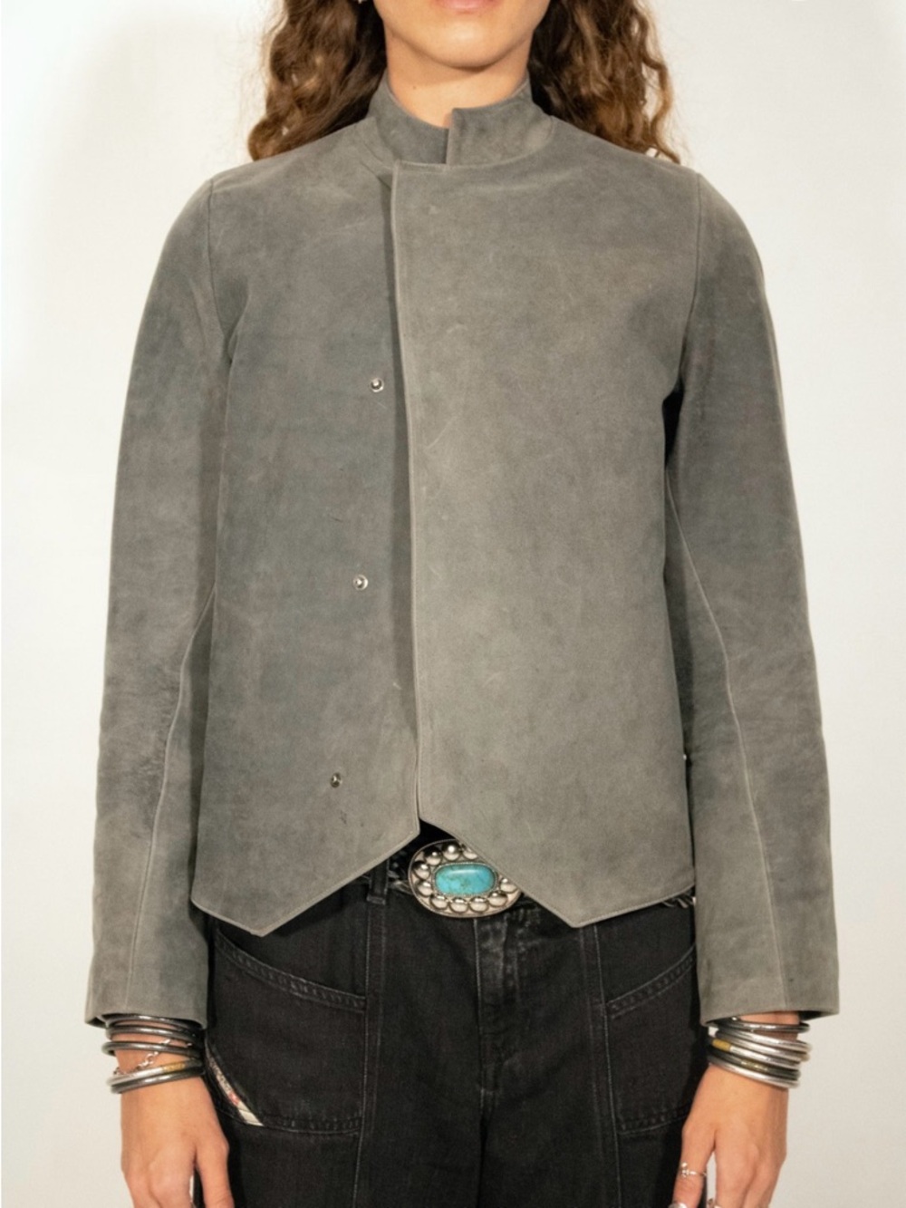 NWT Omen BLAZZE Waterproof Leather Jacket Gray Nubuck Moto (unisex)